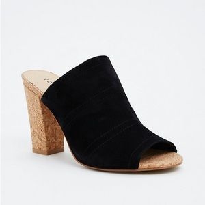 TORRID | Faux Suede Cork Mule Peep Toe Heels